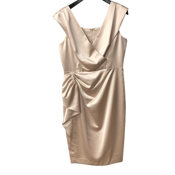 Maggy London Elegant Champagne‎ Sleeveless Draped Satin Sheath Dress 14 NWT - Picture 6 of 15